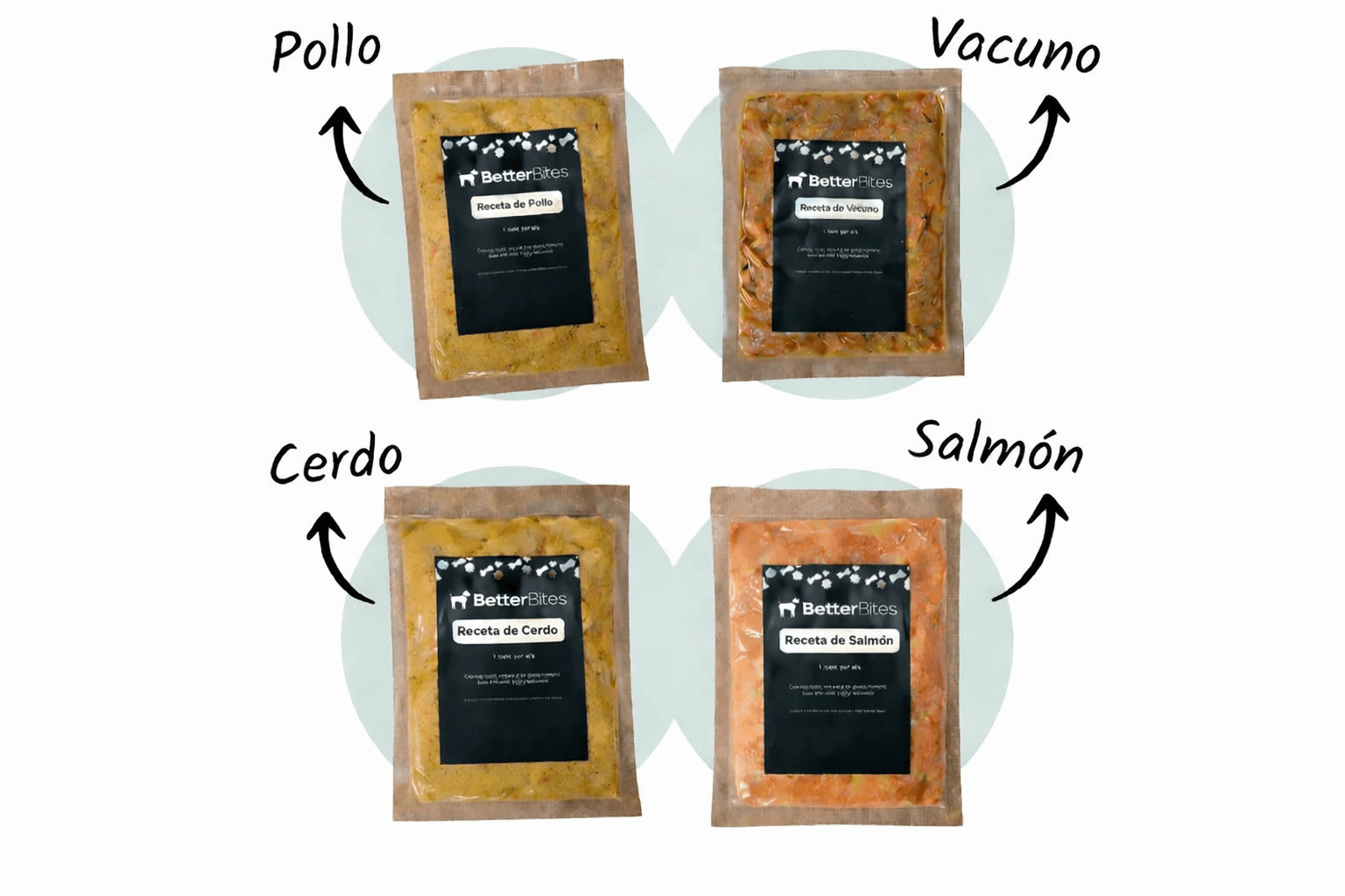 Tres menús: Pollo, Vacuno y Cerdo en bolsas al vacío